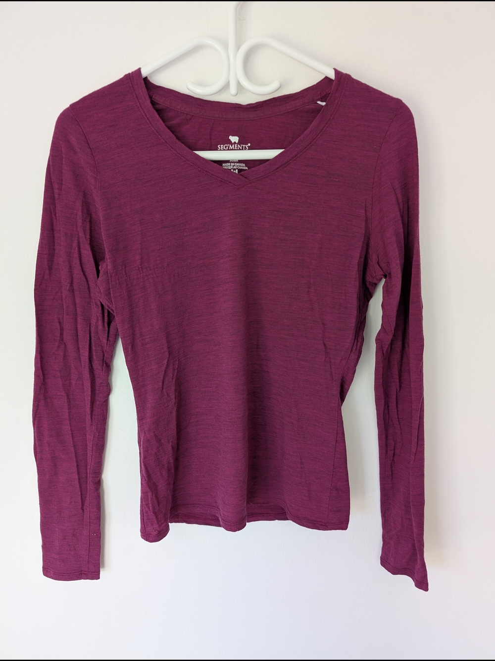 Seg'Ments - Merino Wool Long-Sleeve V-Neck Top Baselayer Basic Plum Sz S
